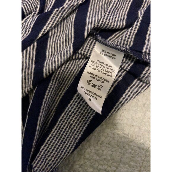 Alya Navy White Striped Maxi Dress M Handkerchief Hem Tie Front Spaghetti Strap - Picture 6 of 10